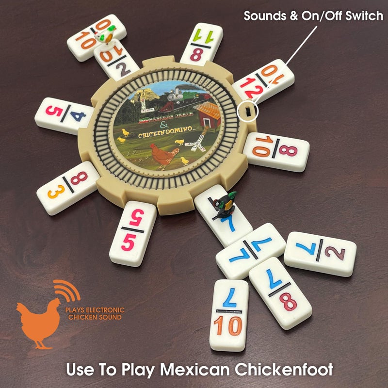 CHH Double 12 Numeral Pro Size Mexican Train & Chicken Domino Set â€“ Aluminum Carrying Case â€“ Complete Set with Plastic Hub, Train Markers, and Chicken Foot Markers - Image 5